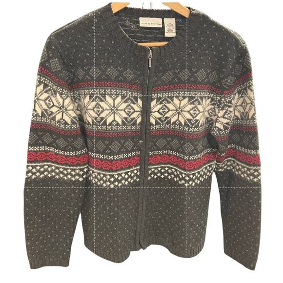 VTG Holiday Fairisle Christmas Nordic Zip Cardigan Croft Barrow Sweater SMALL - Picture 1 of 10
